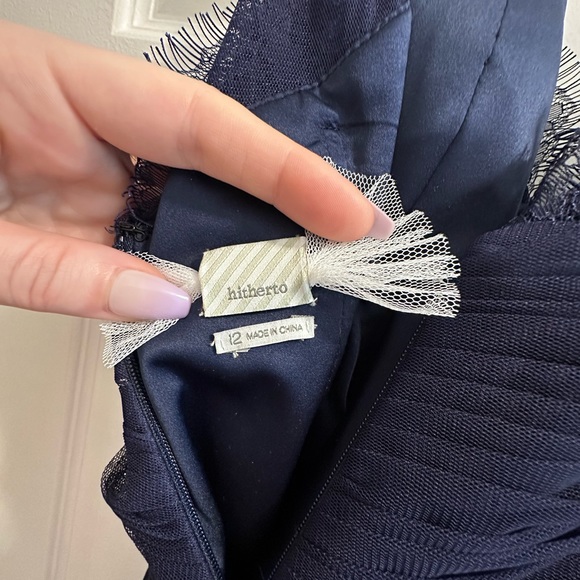 Anthropology Hitherto lace formal navy dress. Size 12 worn once. Dry cleaned. - Picture 3 of 4